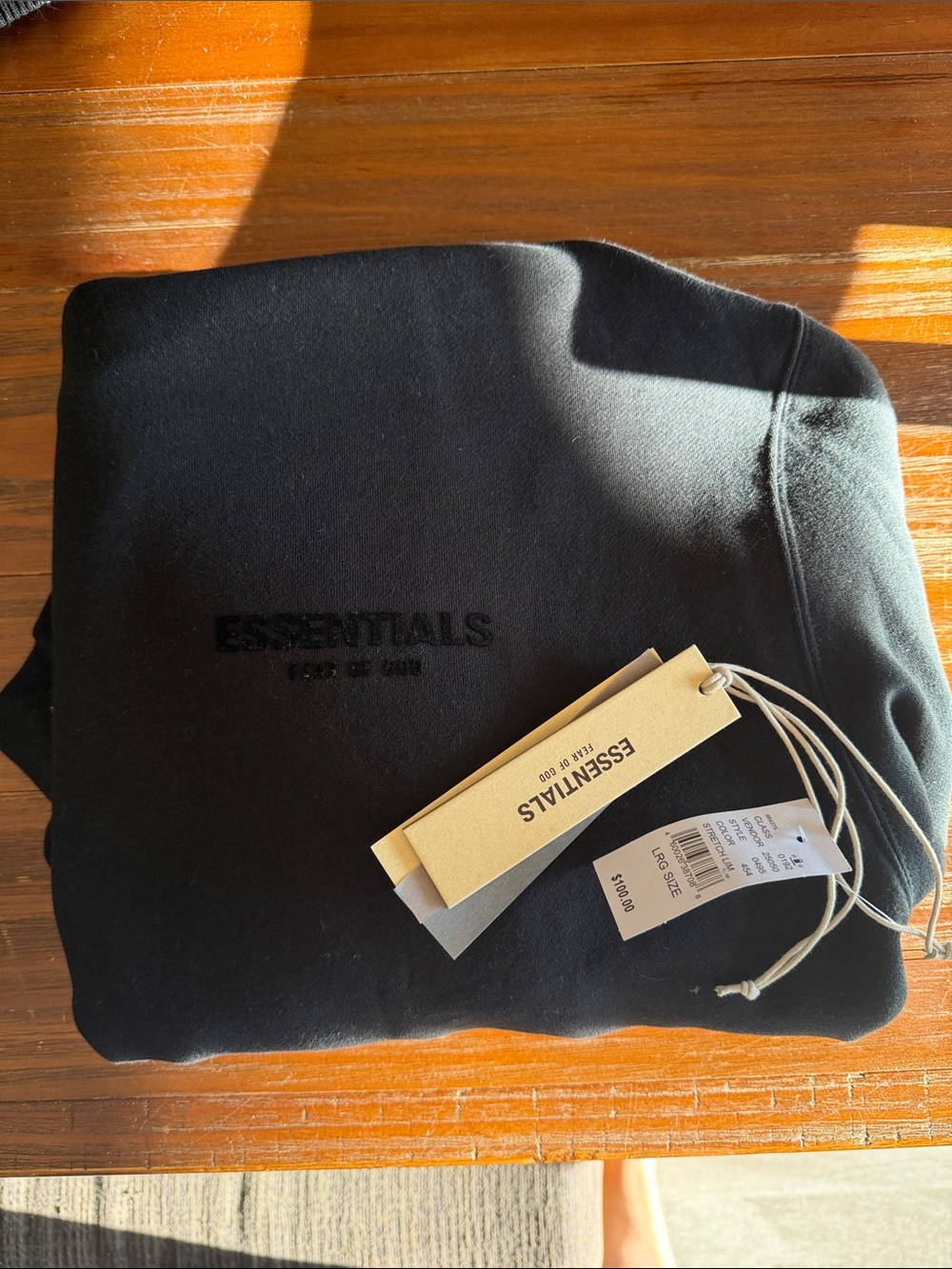 Essentials Black Embroidered Logo Hoodie with Tags